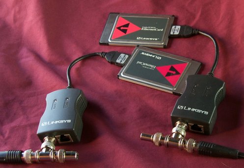 I use LinkSYS cards on the laptops with BNC cables.