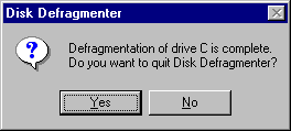 Screenshot of Defrag goodbye window