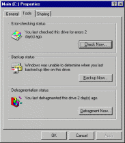 Screenshot of Tools tab of disk properties.